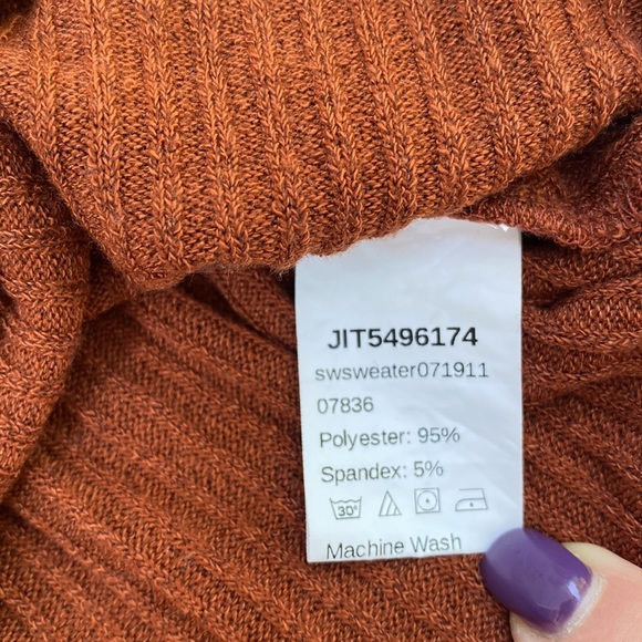 Rolled Neck Leopard Print Long Sleeve Panel Color Block Sweater Turtleneck - Picture 9 of 10